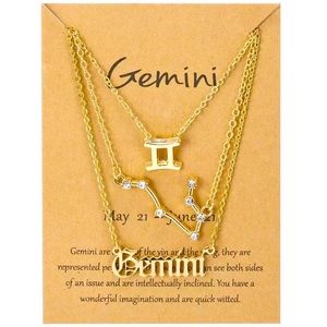 3 piece zodiac Gemini link chain layered necklace set